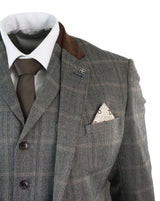 Herrrutig Tweed 3-delad Blå Marinblå Kostym Vintage Retro Skräddarsydd Passform Prince Of Wales