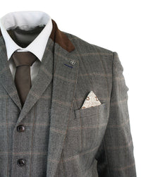 Herrrutig Tweed 3-delad Blå Marinblå Kostym Vintage Retro Skräddarsydd Passform Prince Of Wales