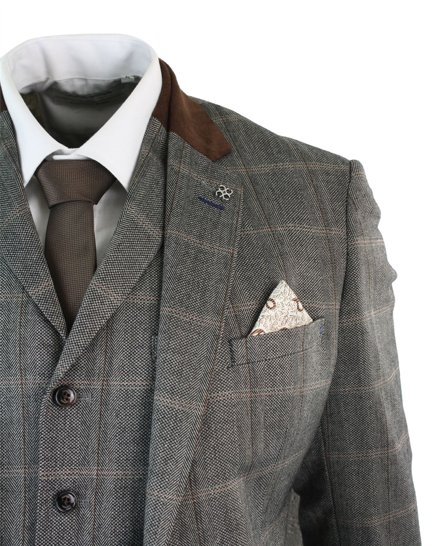 Herrrutig Tweed 3-delad Blå Marinblå Kostym Vintage Retro Skräddarsydd Passform Prince Of Wales
