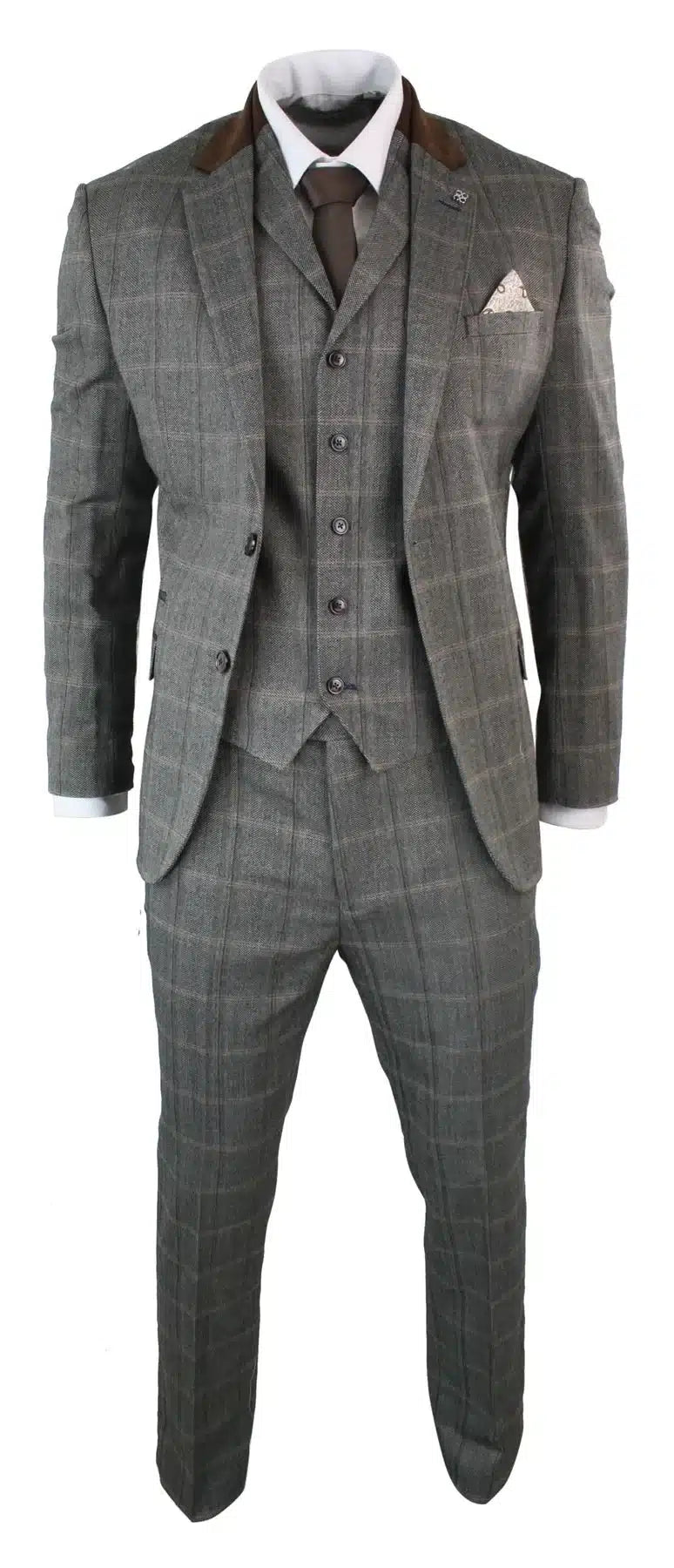 Herrrutig Tweed 3-delad Blå Marinblå Kostym Vintage Retro Skräddarsydd Passform Prince Of Wales