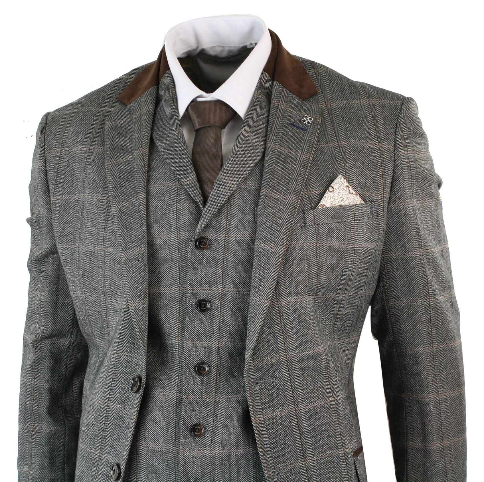 Herrrutig Tweed 3-delad Blå Marinblå Kostym Vintage Retro Skräddarsydd Passform Prince Of Wales