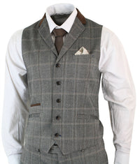Herrrutig Tweed 3-delad Blå Marinblå Kostym Vintage Retro Skräddarsydd Passform Prince Of Wales
