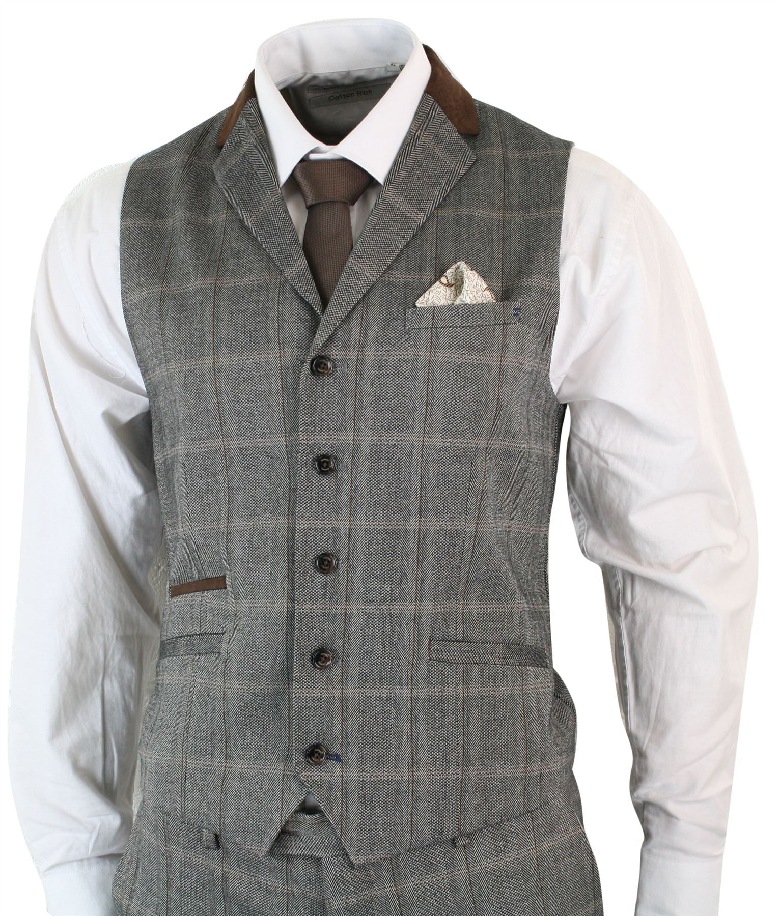 Herrrutig Tweed 3-delad Blå Marinblå Kostym Vintage Retro Skräddarsydd Passform Prince Of Wales
