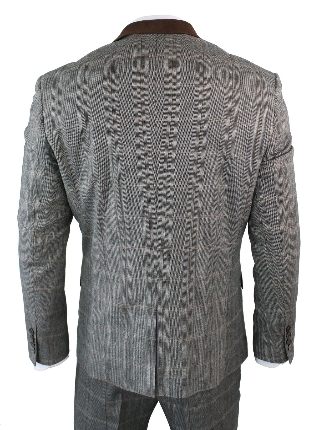 Herrrutig Tweed 3-delad Blå Marinblå Kostym Vintage Retro Skräddarsydd Passform Prince Of Wales