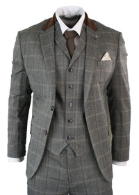 Herrrutig Tweed 3-delad Blå Marinblå Kostym Vintage Retro Skräddarsydd Passform Prince Of Wales