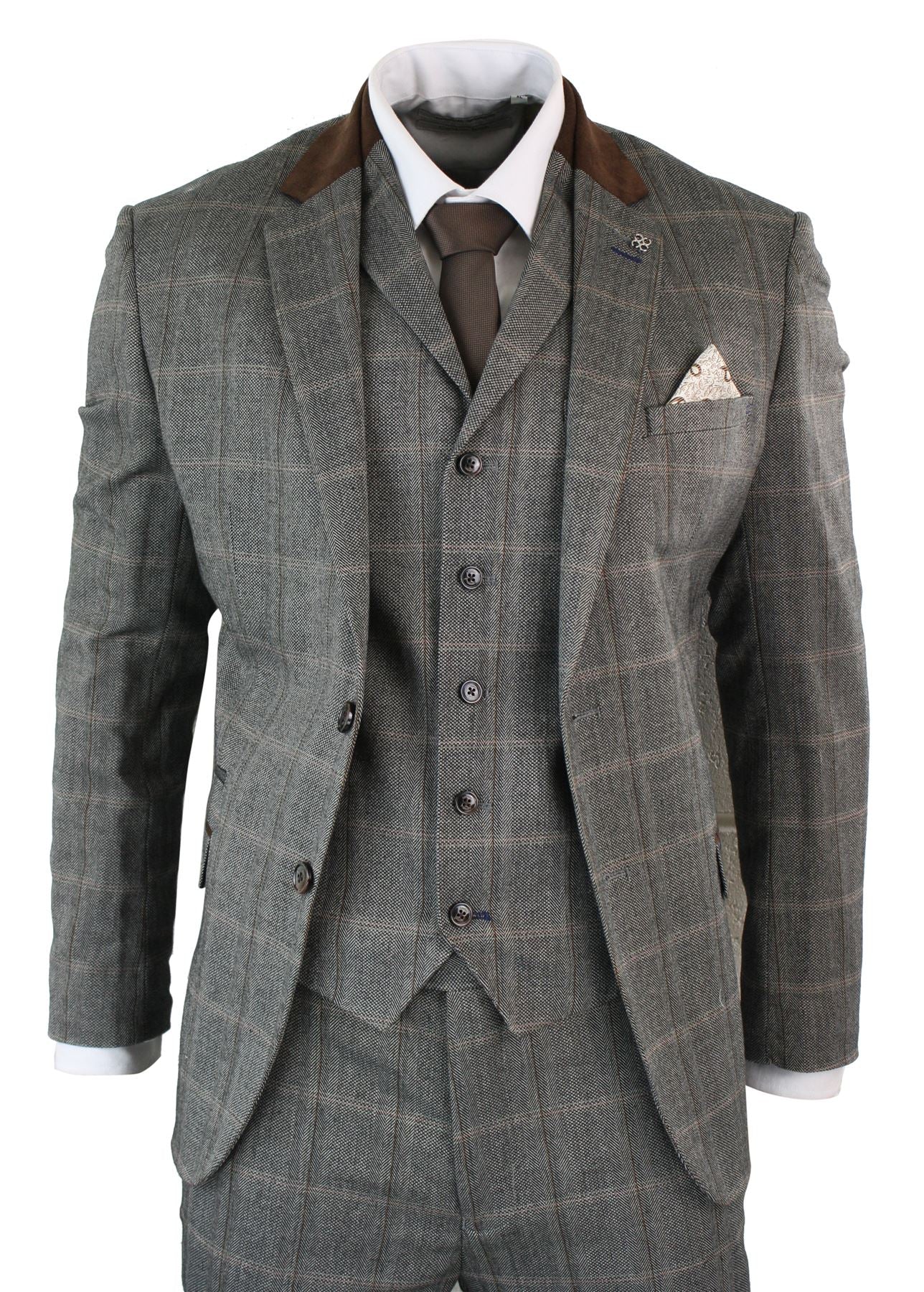 Herrrutig Tweed 3-delad Blå Marinblå Kostym Vintage Retro Skräddarsydd Passform Prince Of Wales
