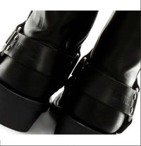 Unisex äkta läder Hi Biker stövlar Rock Punk Grinders Buckle Cowboy Riding
