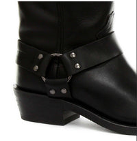 Unisex äkta läder Hi Biker stövlar Rock Punk Grinders Buckle Cowboy Riding