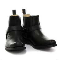 Unisex äkta läder biker ankelstövlar rock punk grinders spänne cowboy ridning