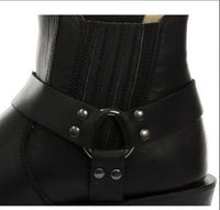 Unisex äkta läder biker ankelstövlar rock punk grinders spänne cowboy ridning