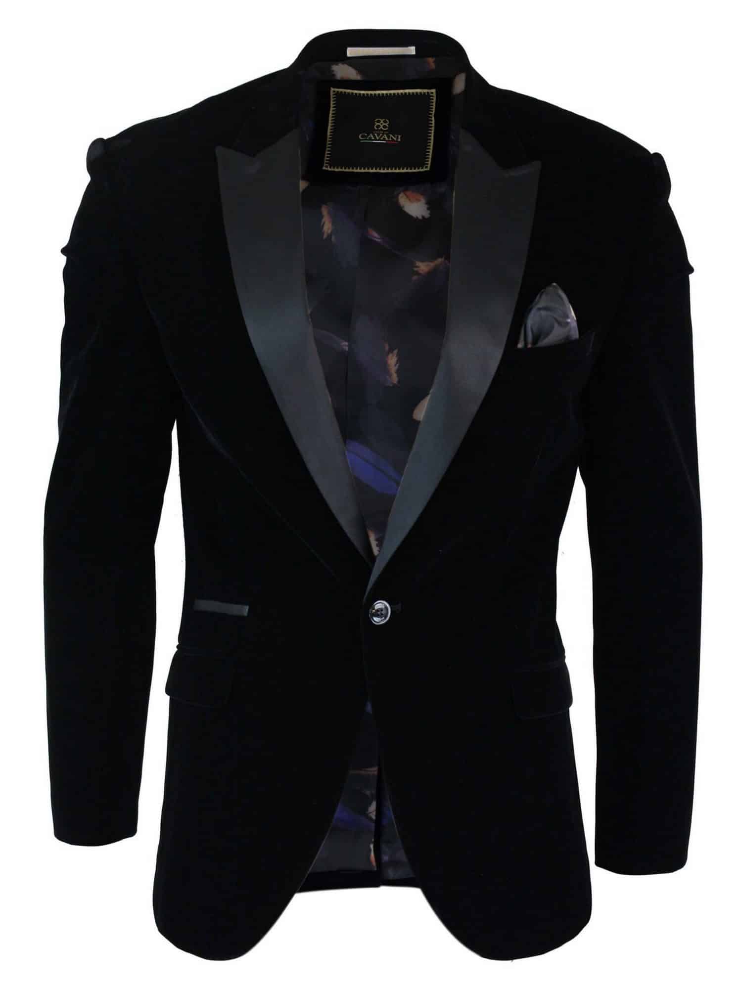 Cavani Rosa - Herr Mjuk Sammet Svart Marinblå Smokingkavaj med 1 Knapp Smart Casual Passform - Svart