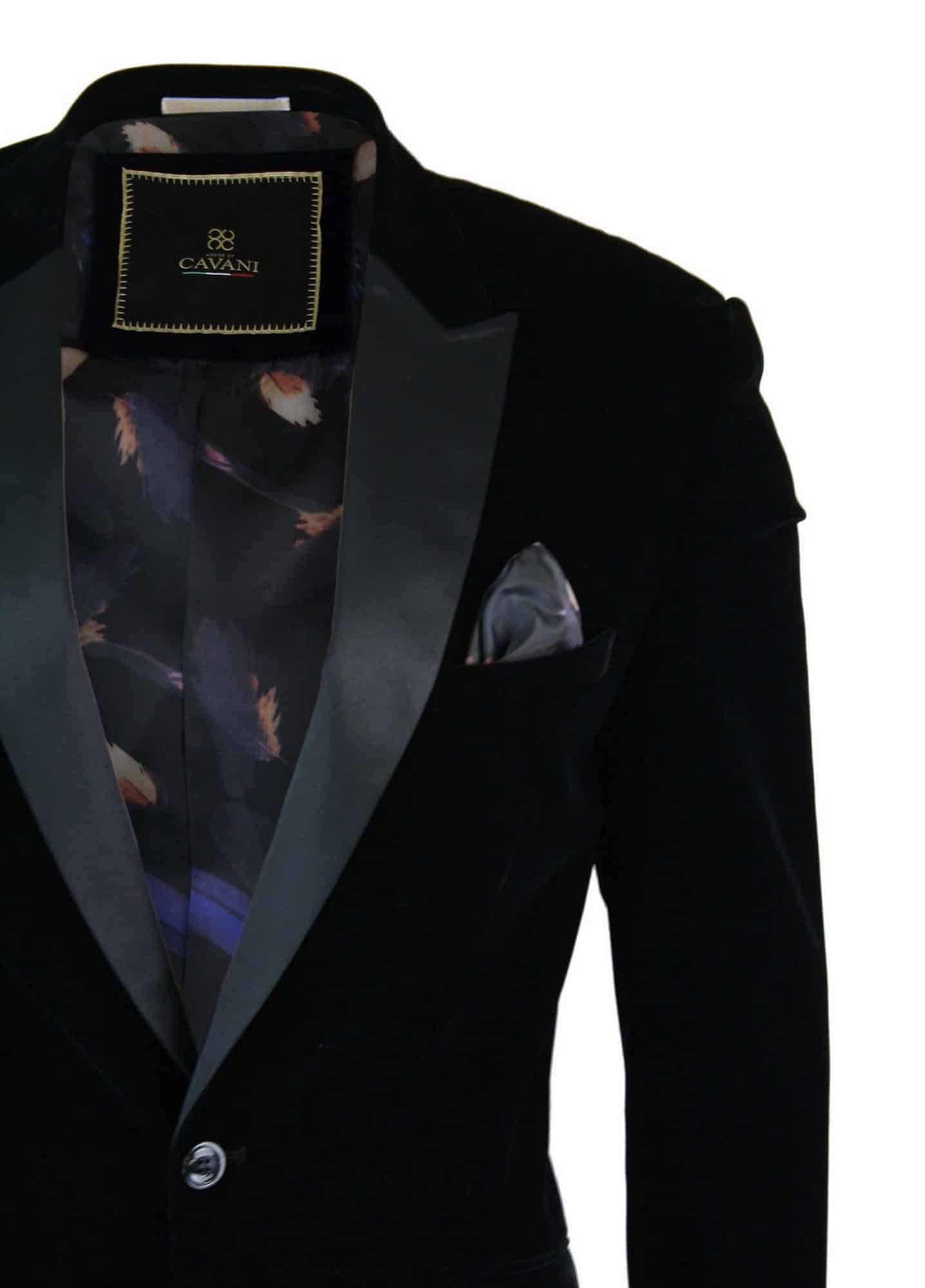 Cavani Rosa - Herr Mjuk Sammet Svart Marinblå Smokingkavaj med 1 Knapp Smart Casual Passform - Svart