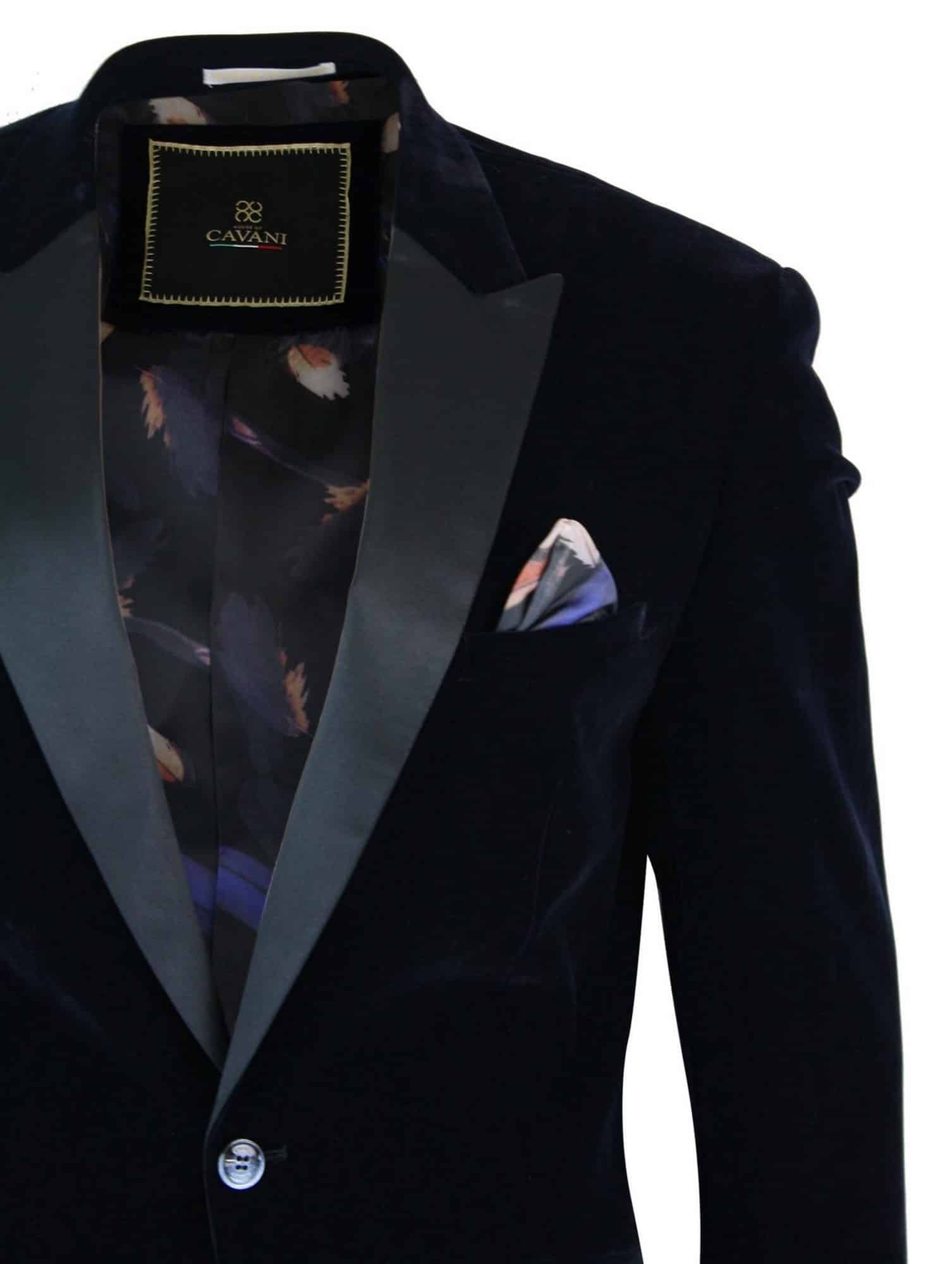 Cavani Rosa - Herr Mjuk Sammet Svart Marinblå Smokingkavaj med 1 Knapp Elegant Casual Passform - Marinblå