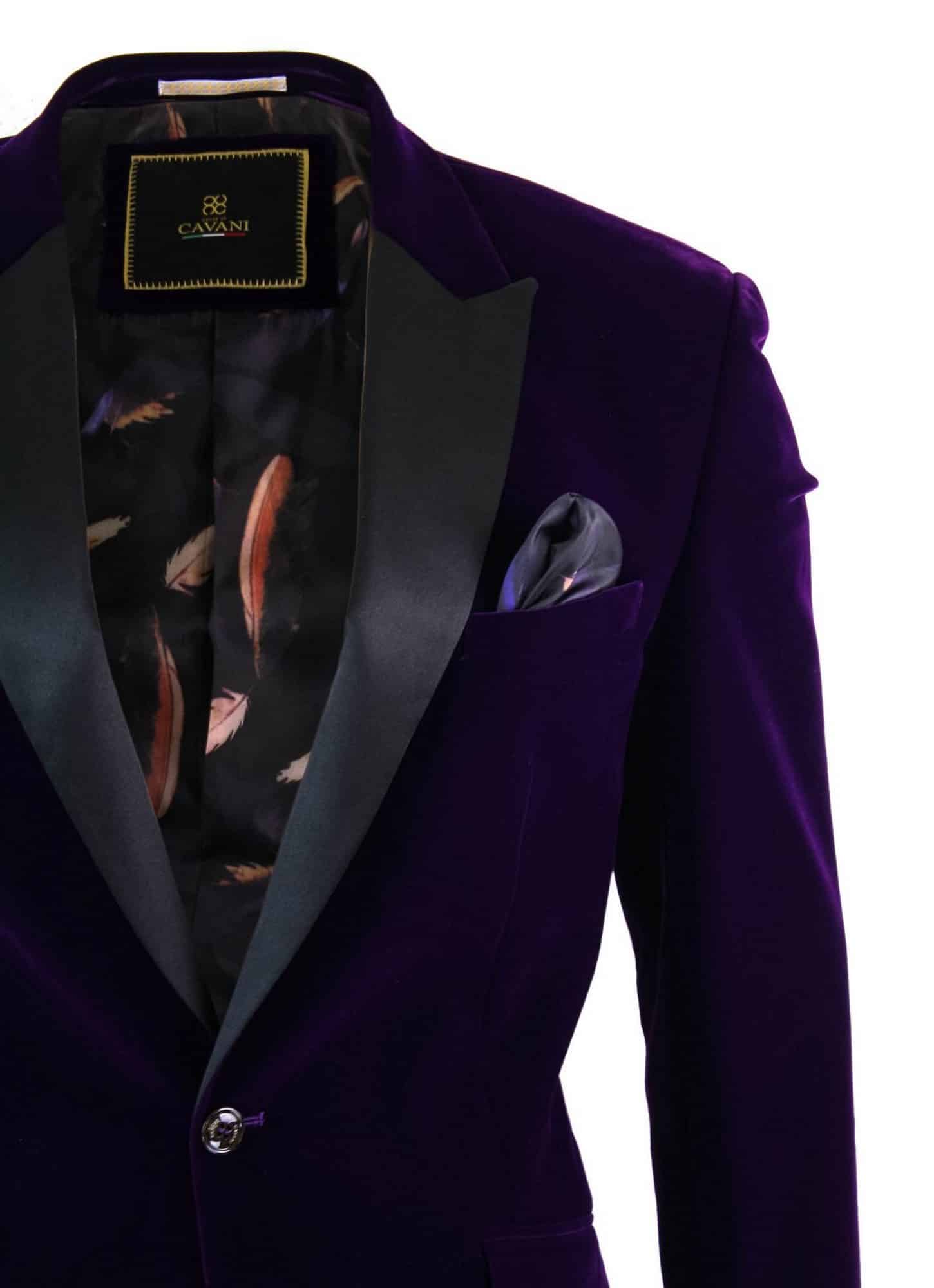Cavani Rosa - Herr Mjuk Sammet Svart Marinblå Smokingkavaj med 1 Knapp Smart Casual Passform - Lila