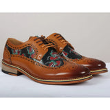 Ross - Herr Bruna Brogues Läderskor med Blommigt Dödskallemönster
