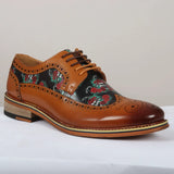 Ross - Herr Bruna Brogues Läderskor med Blommigt Dödskallemönster