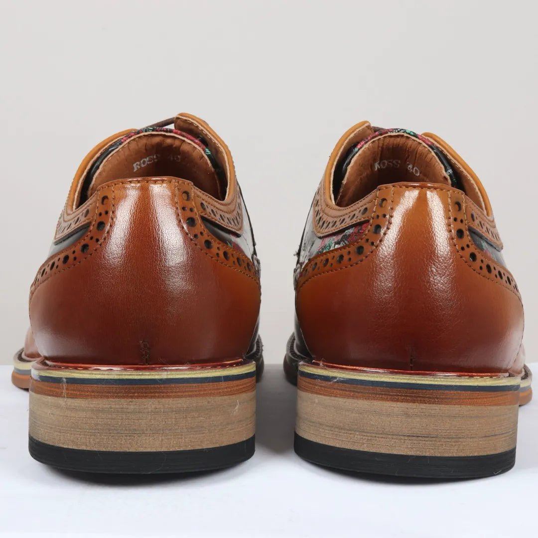 Ross - Herr Bruna Brogues Läderskor med Blommigt Dödskallemönster