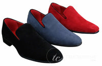 Herr Slip On Mocka Loafers Läder Smart Casual Röd Blå Svart