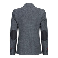 Damkavaj med ull, tweed, armbågslapp, 1920-tals vintage, klassisk grå