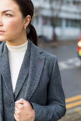Damkavaj med ull, tweed, armbågslapp, 1920-tals vintage, klassisk grå