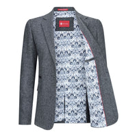 Damkavaj med ull, tweed, armbågslapp, 1920-tals vintage, klassisk grå