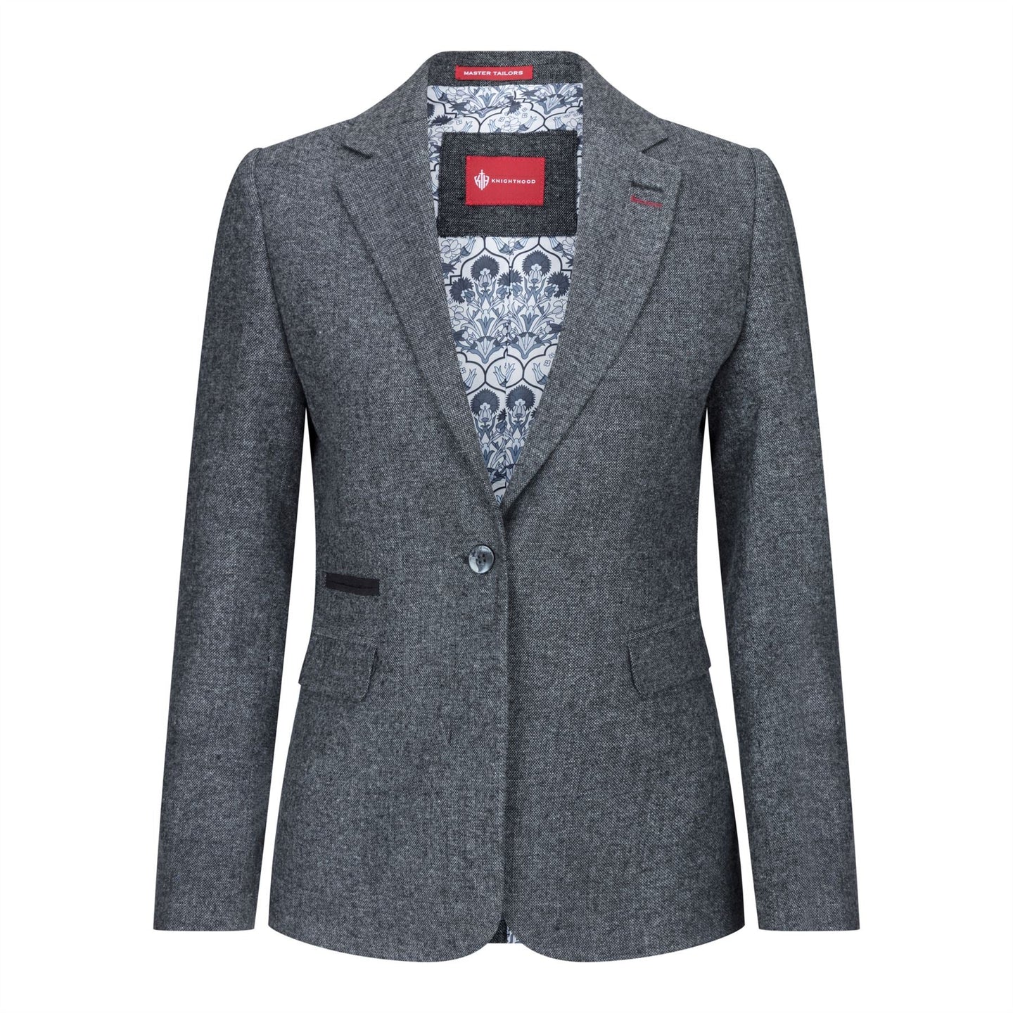 Damkavaj med ull, tweed, armbågslapp, 1920-tals vintage, klassisk grå