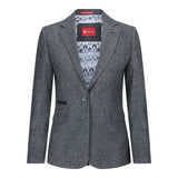 Damkavaj med ull, tweed, armbågslapp, 1920-tals vintage, klassisk grå