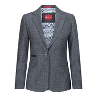 Damkavaj med ull, tweed, armbågslapp, 1920-tals vintage, klassisk grå