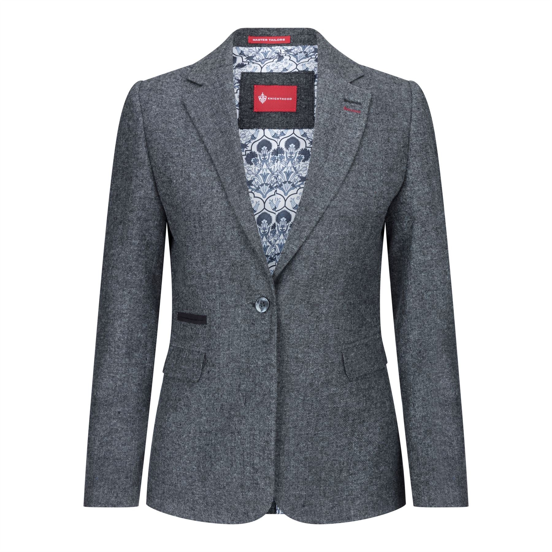 Damkavaj med ull, tweed, armbågslapp, 1920-tals vintage, klassisk grå