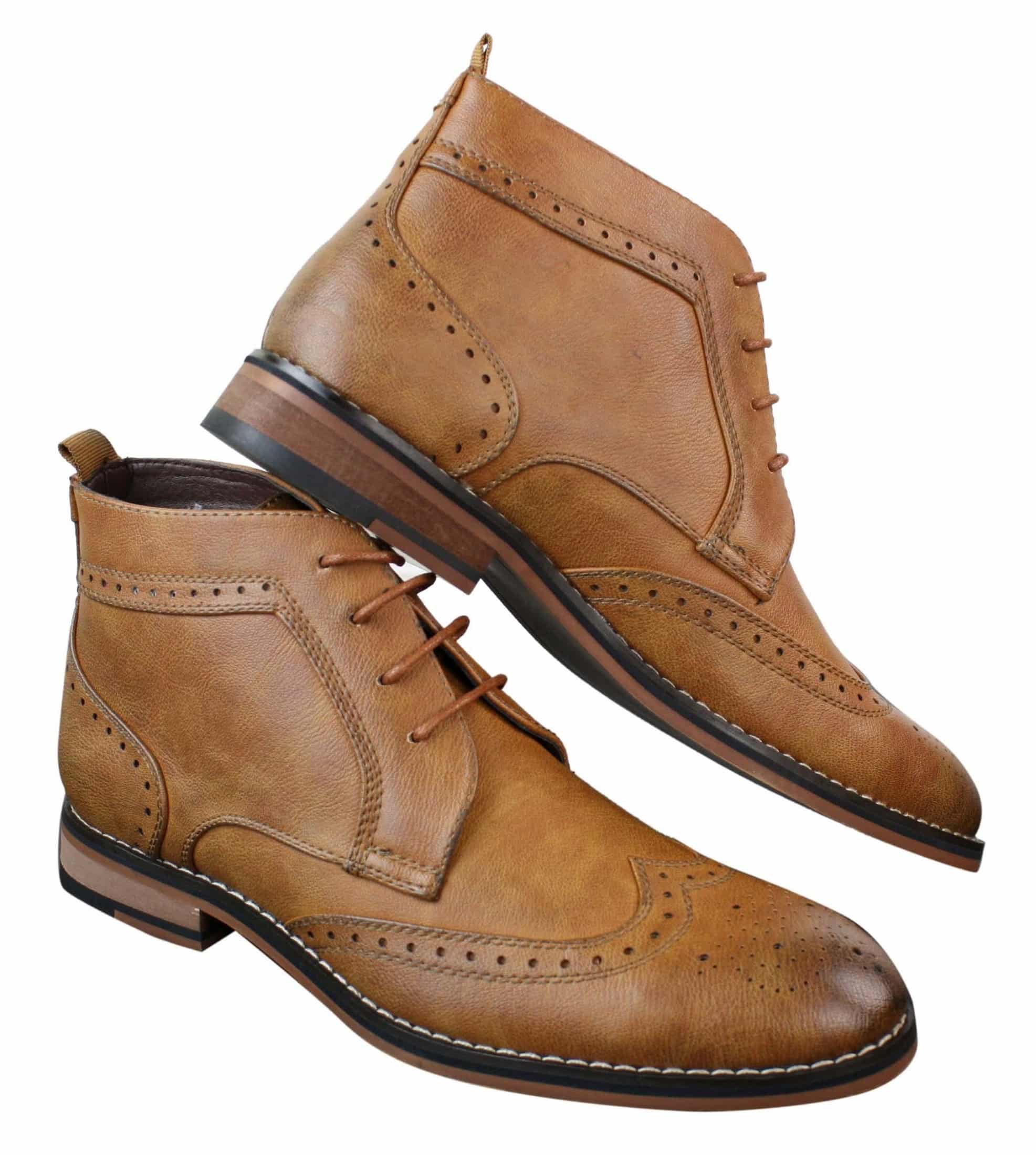 Herr Slip On & Snörning Bruna Militär Brouge Stövlar Smart Casual Läderfodrade