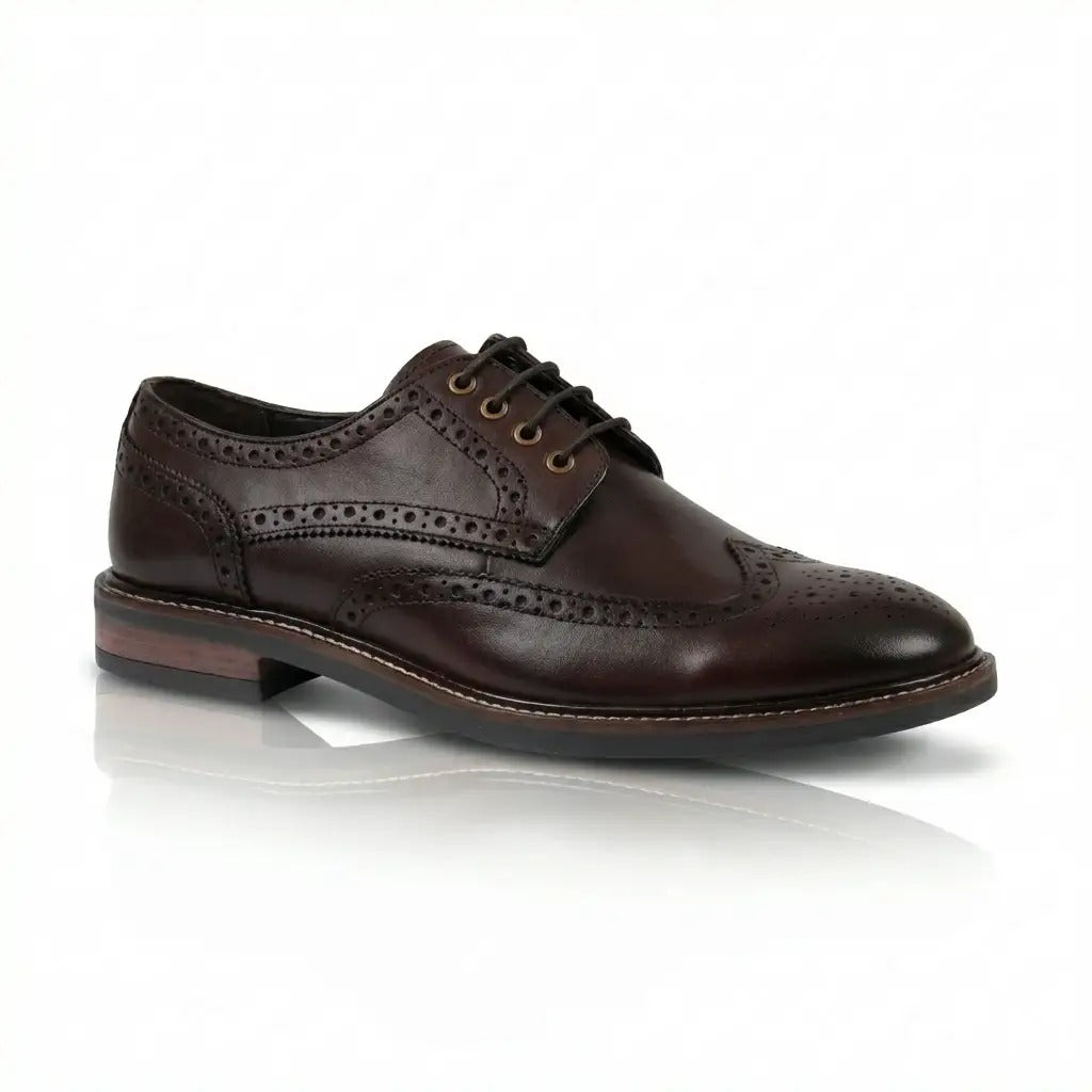 Stokes - Herr Bruna Läder Wingtip Brogue Snörskor