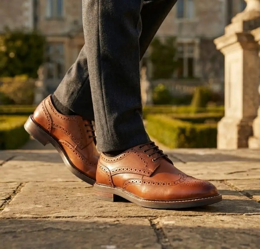 Stokes - Herr Bruna Läder Wingtip Brogue Snörskor