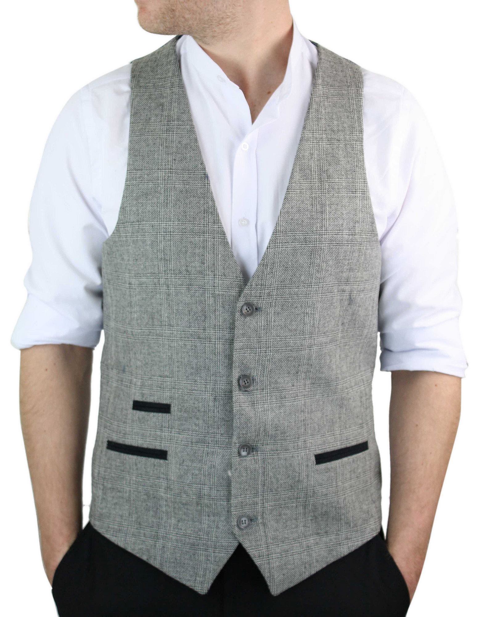Herrväst Ullrutig Fiskbensmönstrad Tweed Brun Svart Klassisk Vintage Passform