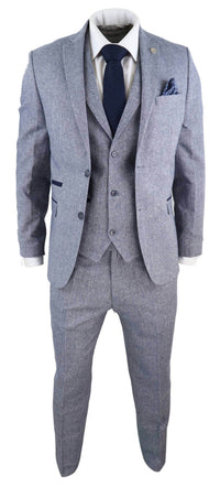 Ljusblå herrkostym i vintage-tweed, tre delar - STZ13