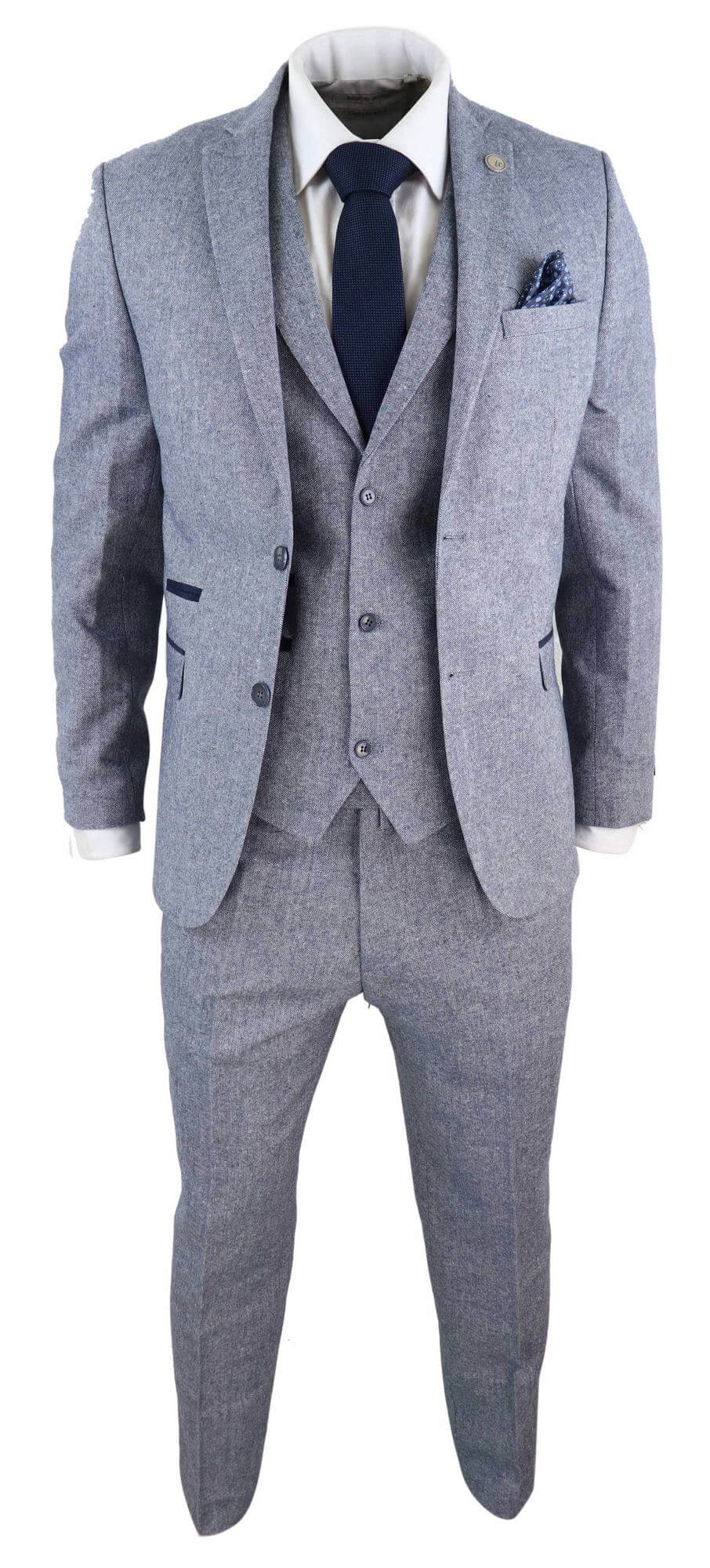 Ljusblå herrkostym i vintage-tweed, tre delar - STZ13