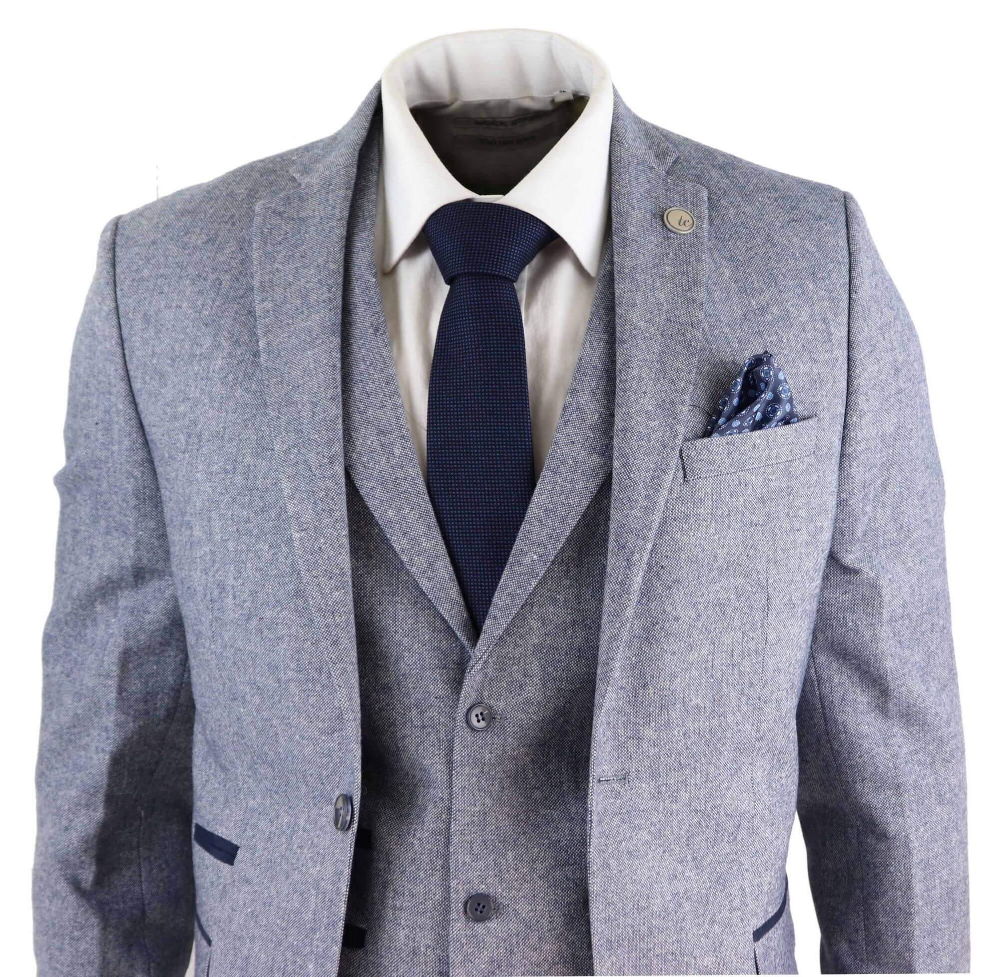 Ljusblå herrkostym i vintage-tweed, tre delar - STZ13