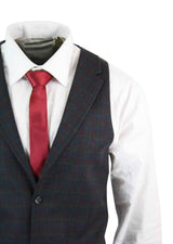 Herrväst i ull, olivgrön med rödblå brunrutig tweed, klassisk vintage, skräddarsydd passform