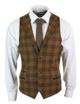 Herrväst i ull, brunrutig, tweed, klassisk vintage, skräddarsydd passform