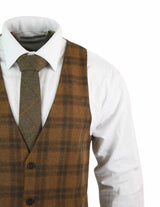 Herrväst i ull, brunrutig, tweed, klassisk vintage, skräddarsydd passform