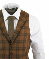 Herrväst i ull, brunrutig, tweed, klassisk vintage, skräddarsydd passform