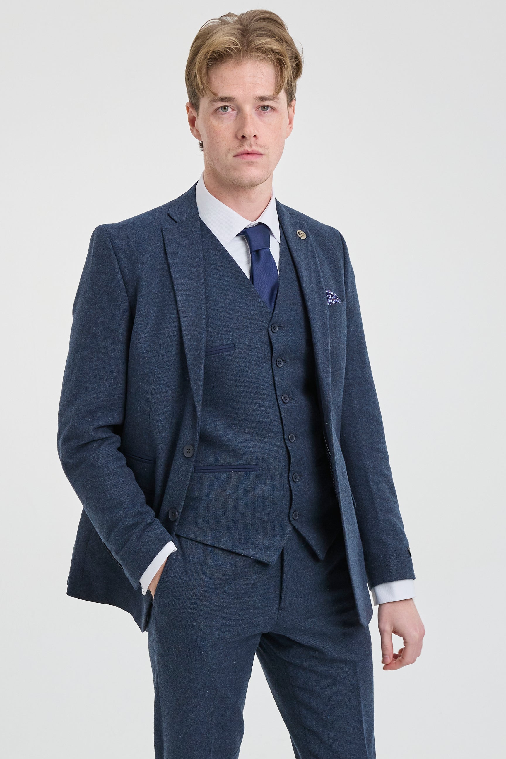 Marinblå Peaky Blinders ullkostym för män
