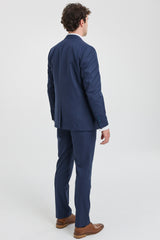 Herr 3-delad marinblå kostym med kritstrecksrand