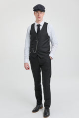 Svart herrkostym med 3 delar, kritstrecksrandig