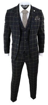 Herr Svart - Brunrutig Tweed 3-delad kostym
