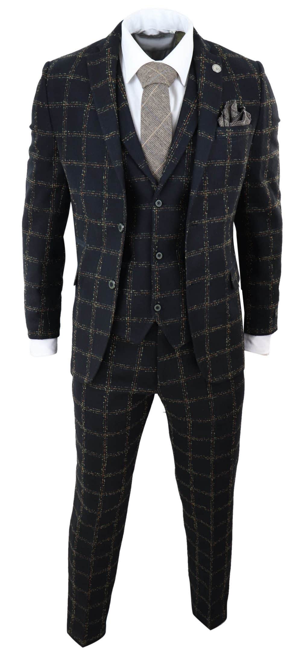 Herr Svart - Brunrutig Tweed 3-delad kostym