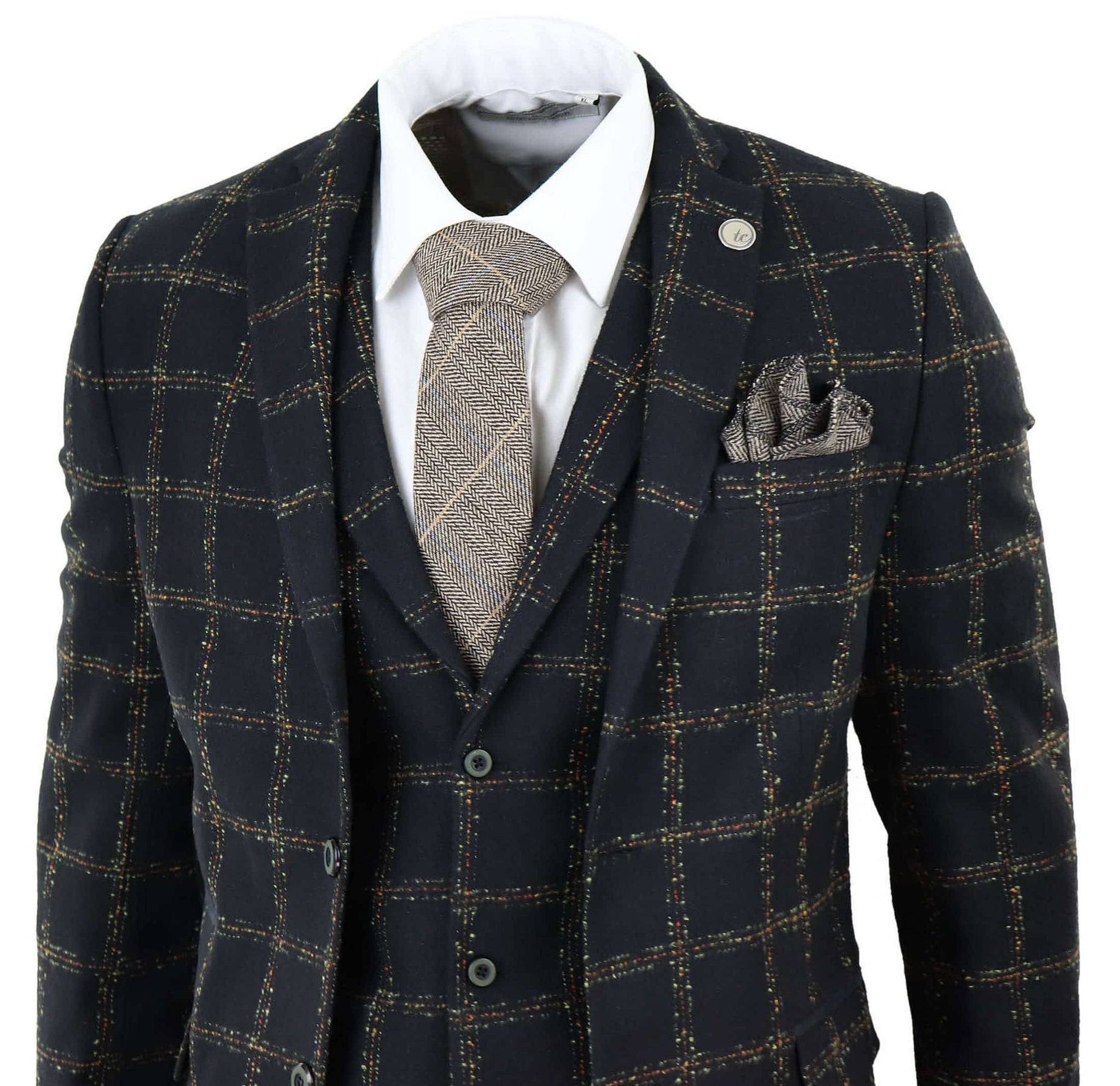 Herr Svart - Brunrutig Tweed 3-delad kostym
