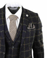 Herr Svart - Brunrutig Tweed 3-delad kostym