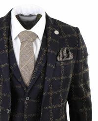 Herr Svart - Brunrutig Tweed 3-delad kostym