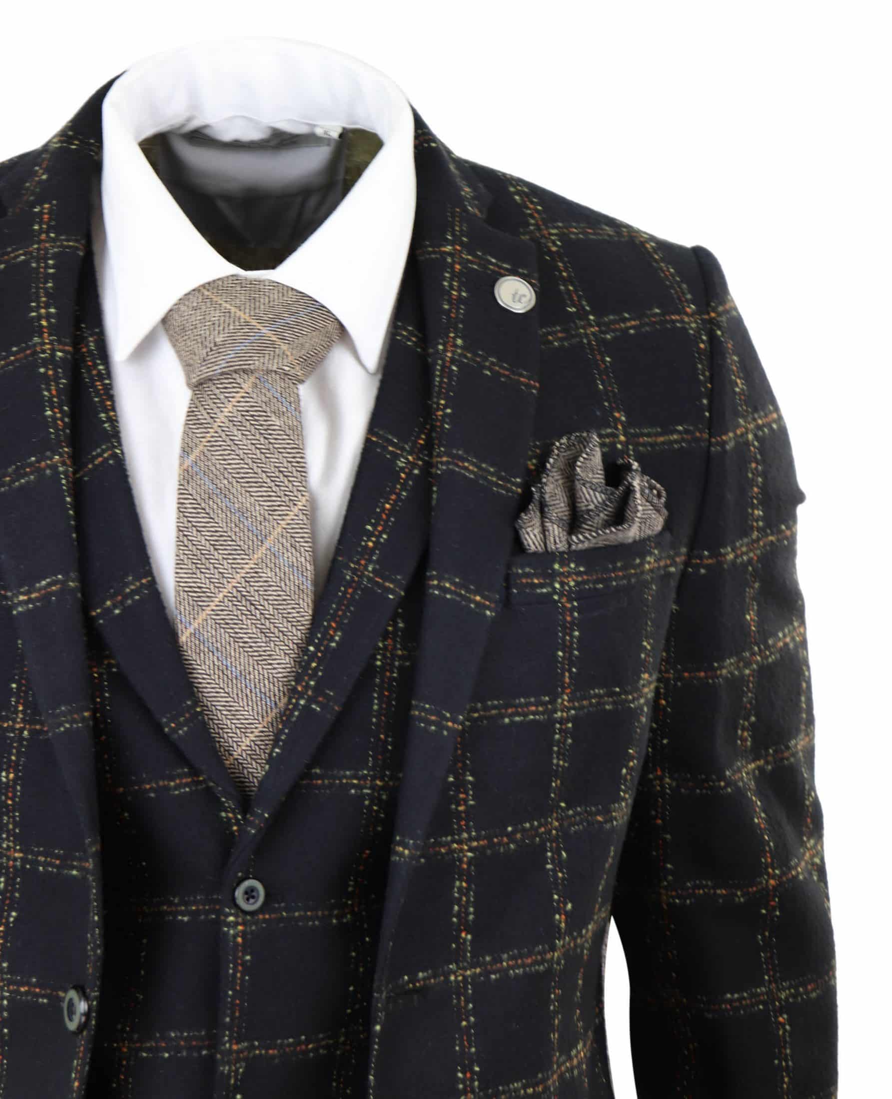 Herr Svart - Brunrutig Tweed 3-delad kostym