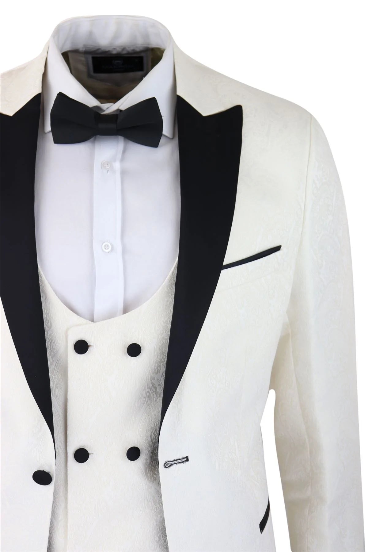 Herr Paisley Smokingkavaj Och Väst Brokad Smokingkavaj Satin Elfenbensvit Svart